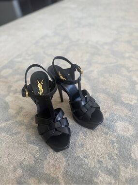 Saint Laurent Black Knotted Leather Platform Heels